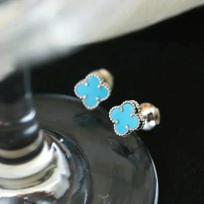 [Max Jewelry ]CLOVER MINI 9.5MM ONYX STUD EARRINGS SILVER