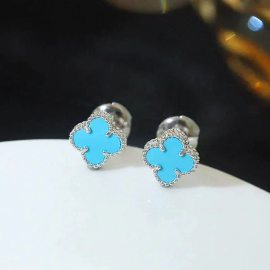[Max Jewelry ]CLOVER MINI 9.5MM ONYX STUD EARRINGS SILVER