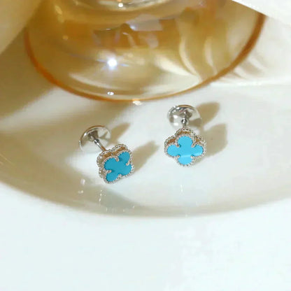 [Max Jewelry ]CLOVER MINI 9.5MM ONYX STUD EARRINGS SILVER