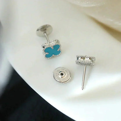 [Max Jewelry ]CLOVER MINI 9.5MM ONYX STUD EARRINGS SILVER