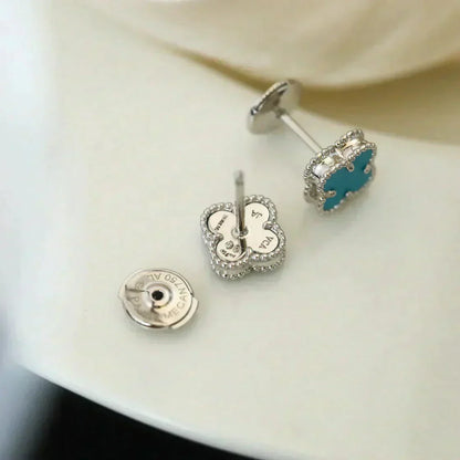 [Max Jewelry ]CLOVER MINI 9.5MM ONYX STUD EARRINGS SILVER