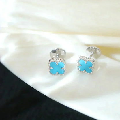 [Max Jewelry ]CLOVER MINI 9.5MM ONYX STUD EARRINGS SILVER
