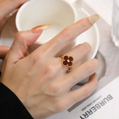 [Max Jewelry ]CLOVER CARNELIAN RING ROSE GOLD DIAMOND