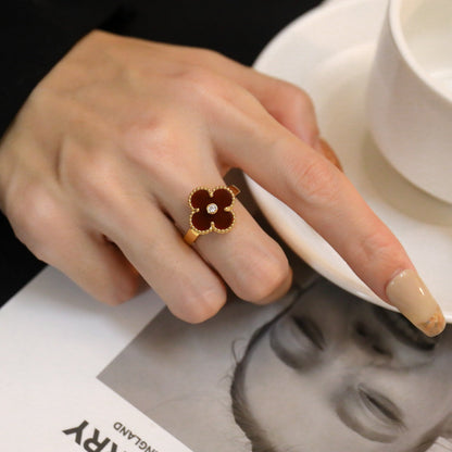 [Max Jewelry ]CLOVER CARNELIAN RING ROSE GOLD DIAMOND