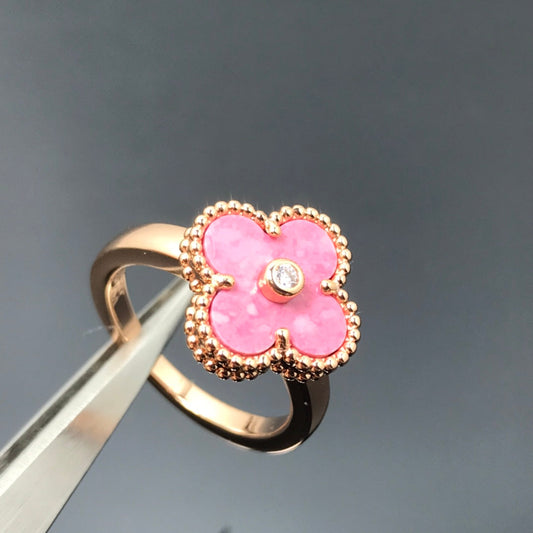 [Max Jewelry ]CLOVER RHODONITE ROSE GOLD RING