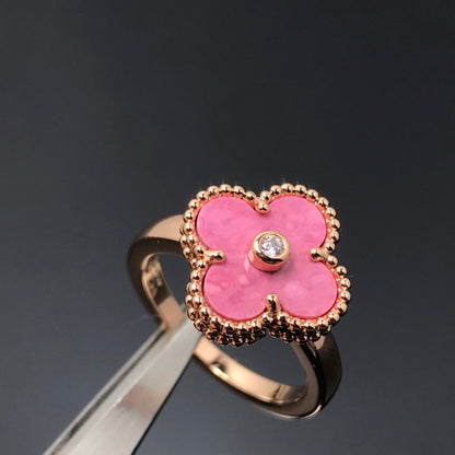 [Max Jewelry ]CLOVER RHODONITE ROSE GOLD RING