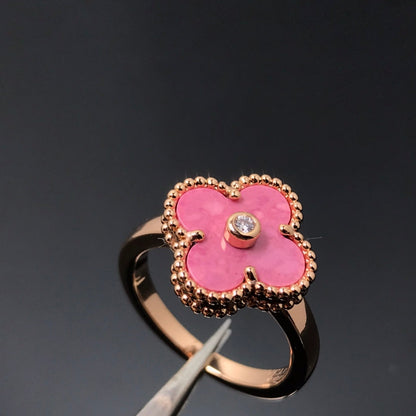 [Max Jewelry ]CLOVER RHODONITE ROSE GOLD RING