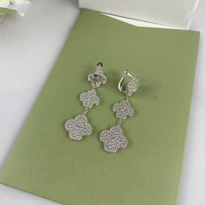 [Max Jewelry ]CLOVER 3 MOTIF DIAMOND SILVER DROP EARRINGS