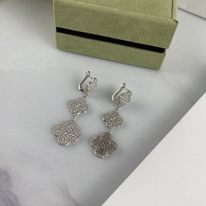 [Max Jewelry ]CLOVER 3 MOTIF DIAMOND SILVER DROP EARRINGS