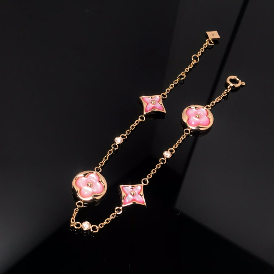 [Max Jewelry ]STAR AND SUN 4 MOTIF PINK MOP PINK GOLD BRACELET