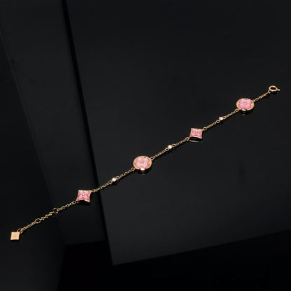 [Max Jewelry ]STAR AND SUN 4 MOTIF PINK MOP PINK GOLD BRACELET