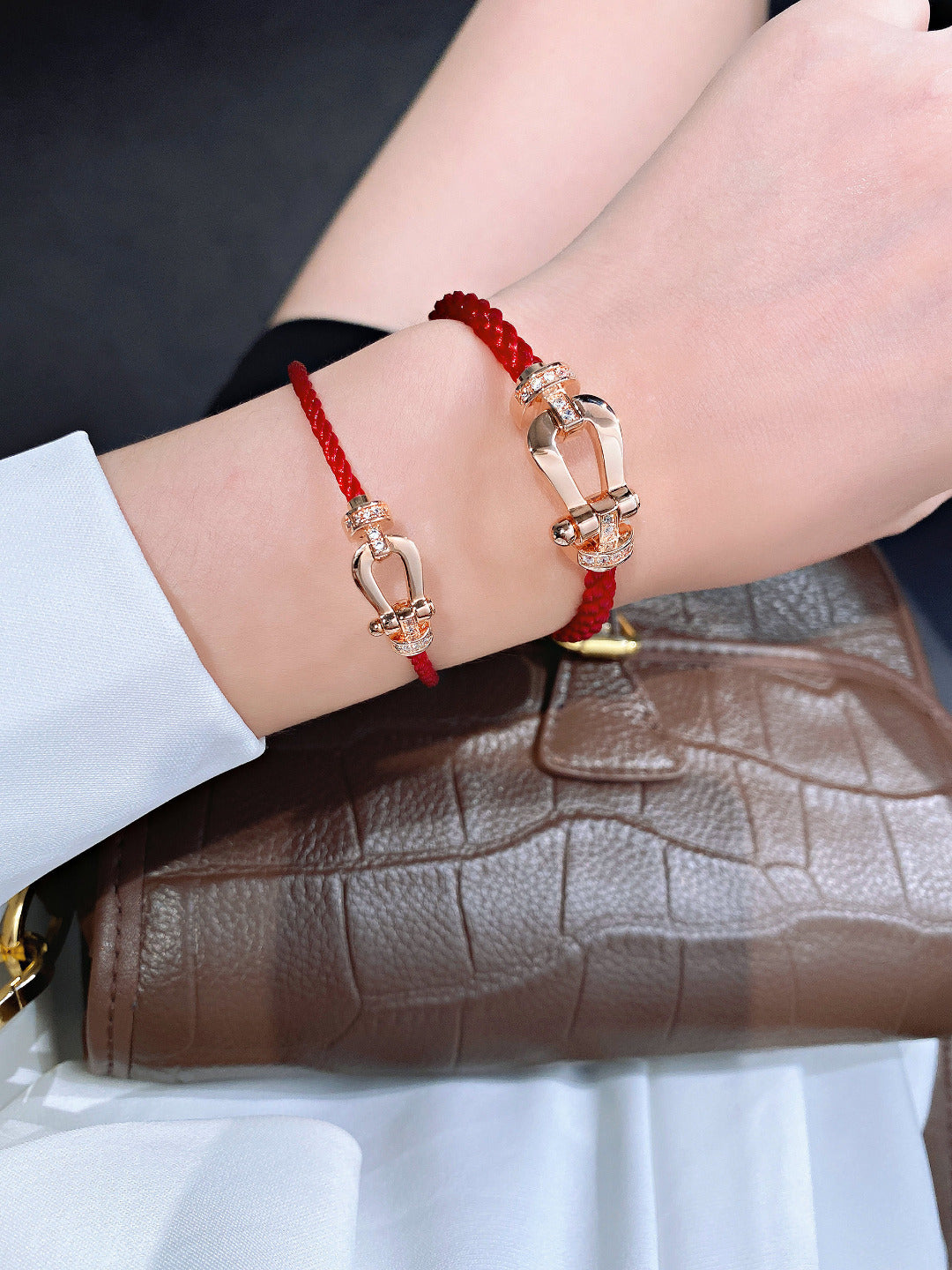 [Max Jewelry ]FORCE 10 HALF DIAMOND PINK GOLD RED CORDERI LARGE AND MEDIUM MODEL