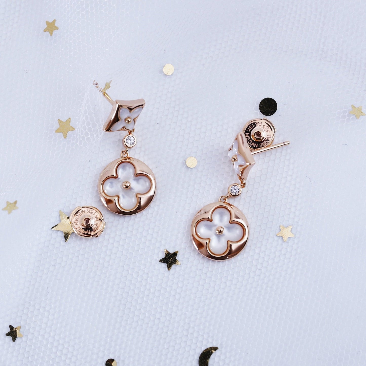 [Max Jewelry ]STAR AND SUN PINK GOLD MOP DROP EARRINGS