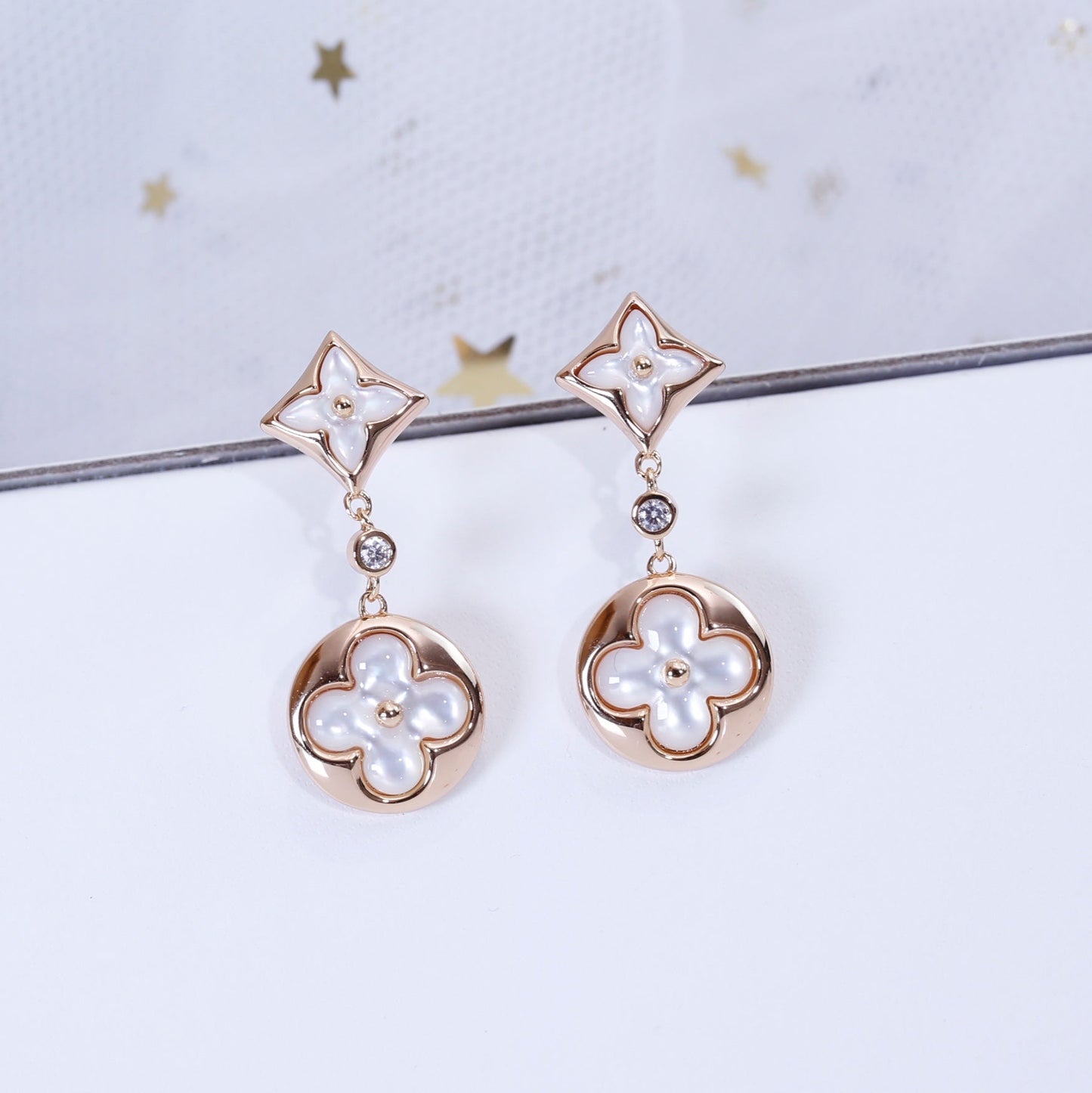 [Max Jewelry ]STAR AND SUN PINK GOLD MOP DROP EARRINGS