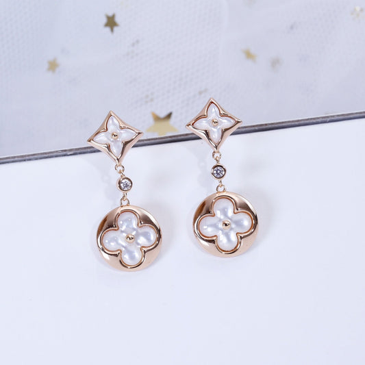 [Max Jewelry ]STAR AND SUN PINK GOLD MOP DROP EARRINGS