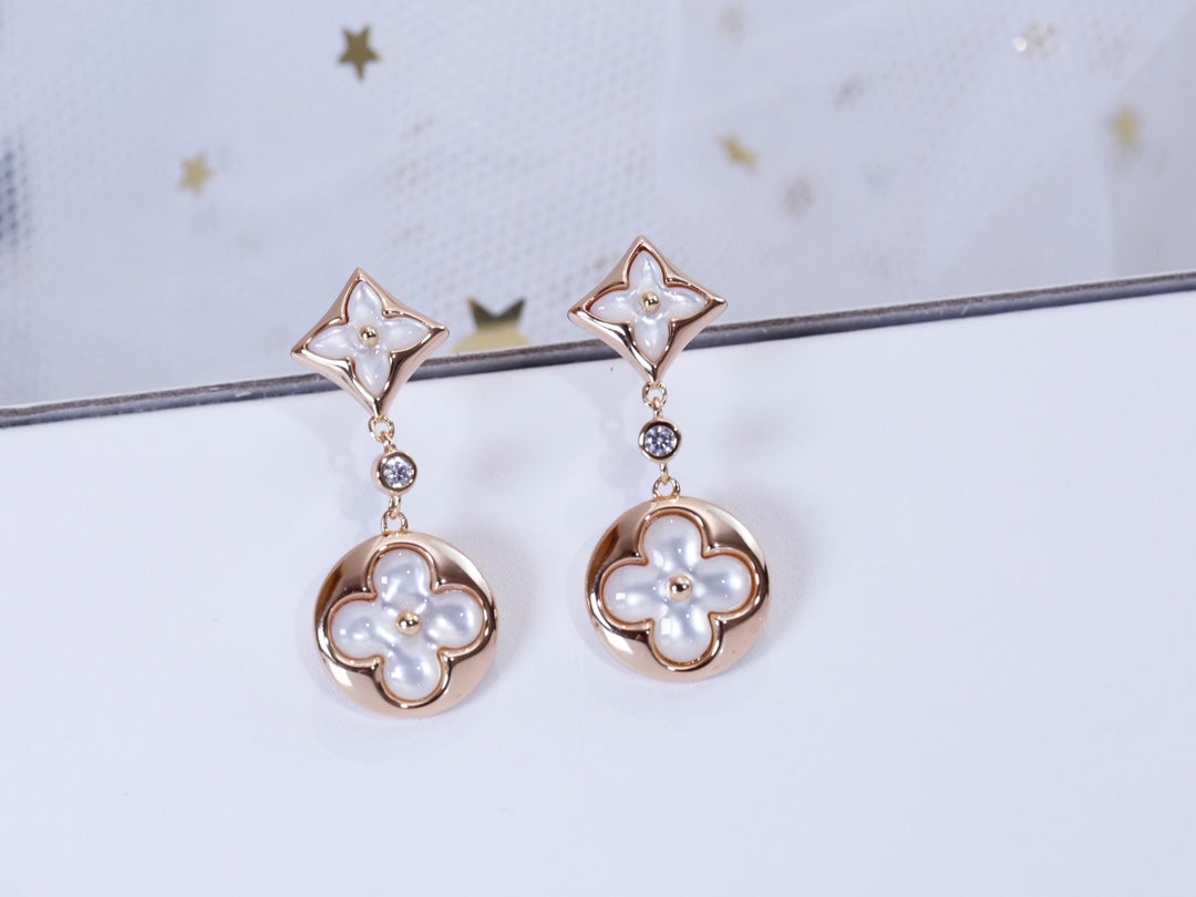 [Max Jewelry ]STAR AND SUN PINK GOLD MOP DROP EARRINGS