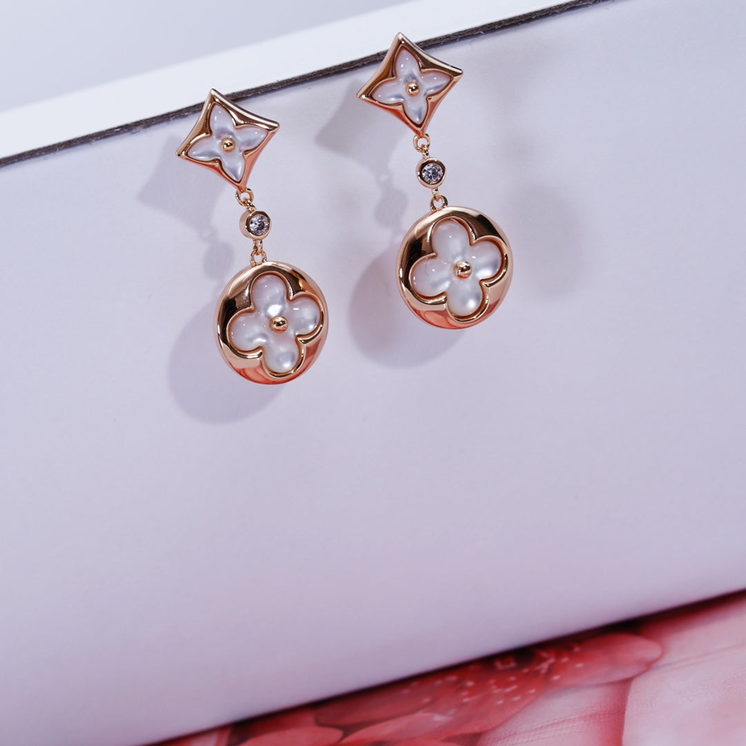 [Max Jewelry ]STAR AND SUN PINK GOLD MOP DROP EARRINGS