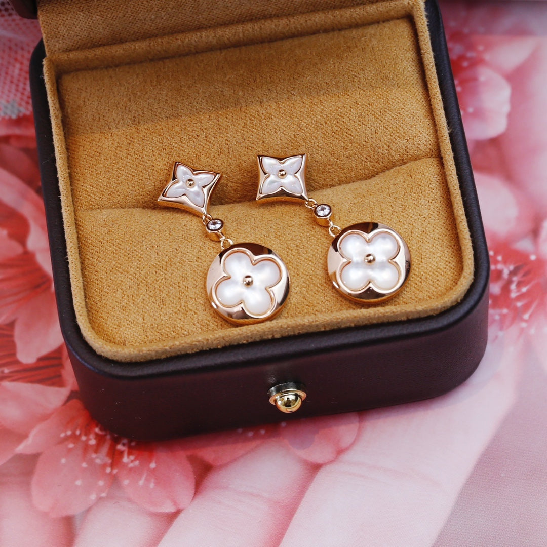 [Max Jewelry ]STAR AND SUN PINK GOLD MOP DROP EARRINGS