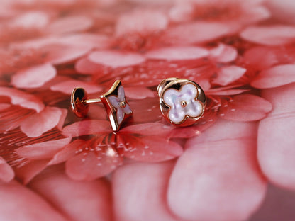 [Max Jewelry ]STAR AND SUN PINK GOLD MOP STUD EARRINGS