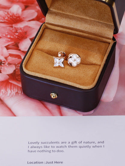 [Max Jewelry ]STAR AND SUN PINK GOLD MOP STUD EARRINGS