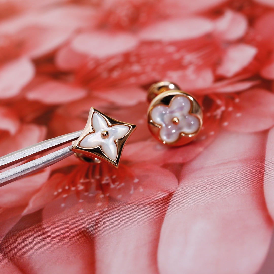 [Max Jewelry ]STAR AND SUN PINK GOLD MOP STUD EARRINGS