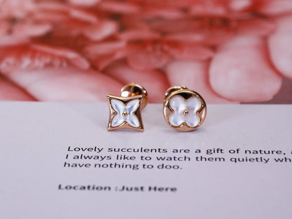 [Max Jewelry ]STAR AND SUN PINK GOLD MOP STUD EARRINGS