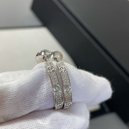 [Max Jewelry ]LOVE DIAMOND SILVER HOOP EARRINGS
