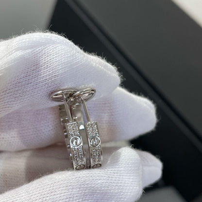 [Max Jewelry ]LOVE DIAMOND SILVER HOOP EARRINGS