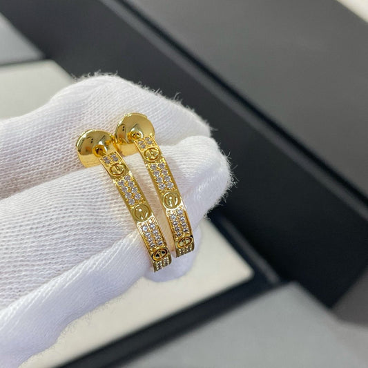 [Max Jewelry ]LOVE DIAMOND GOLD HOOP EARRINGS