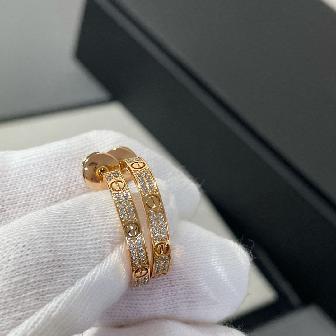 [Max Jewelry ]LOVE DIAMOND PINK GOLD HOOP EARRINGS