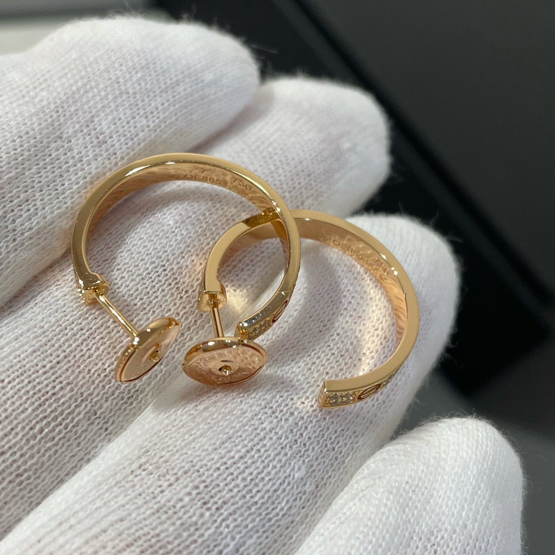 [Max Jewelry ]LOVE DIAMOND PINK GOLD HOOP EARRINGS