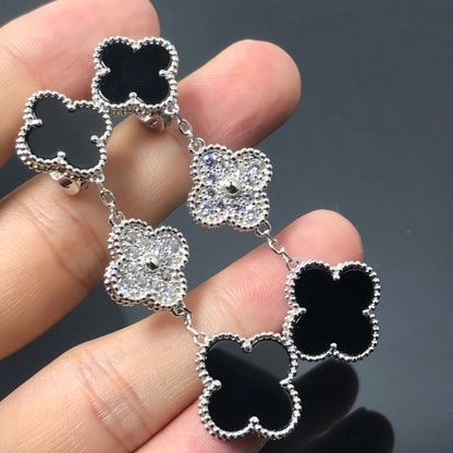 [Max Jewelry ]CLOVER 3 MOTIF DIAMOND ONYX SILVER EARRINGS