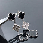 [Plus&Max]CLOVER 3 MOTIF DIAMOND ONYX SILVER EARRINGS
