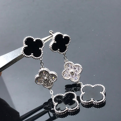 [Max Jewelry ]CLOVER 3 MOTIF DIAMOND ONYX SILVER EARRINGS