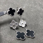 [Plus&Max]CLOVER 3 MOTIF DIAMOND ONYX SILVER EARRINGS