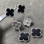 [Plus&Max]CLOVER 3 MOTIF DIAMOND ONYX SILVER EARRINGS