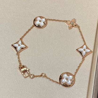 [Max Jewelry ]STAR AND SUN 5 MOTIF MOP PINK GOLD BRACELET