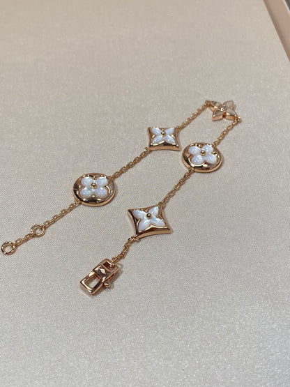 [Max Jewelry ]STAR AND SUN 5 MOTIF MOP PINK GOLD BRACELET