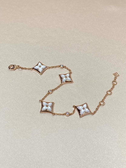 [Max Jewelry ]STAR 4 MOTIF MOP DIAMOND PINK GOLD BRACELET
