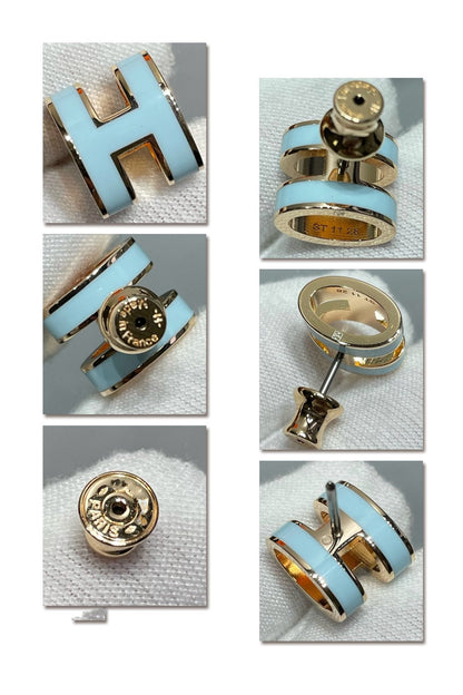 [Max Jewelry ]POP H SKY BLUE STUD EARRINGS