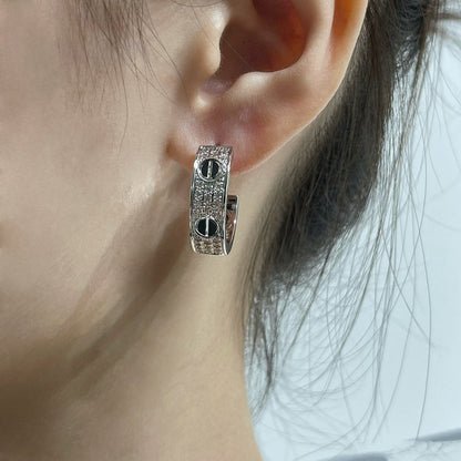 [Max Jewelry ]LOVE CERAMIC DIAMOND PAVED SILVER EARRINGS