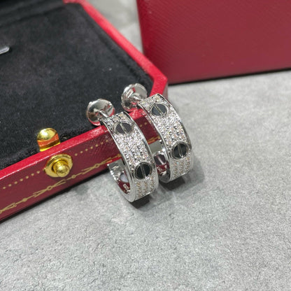 [Max Jewelry ]LOVE CERAMIC DIAMOND PAVED SILVER EARRINGS