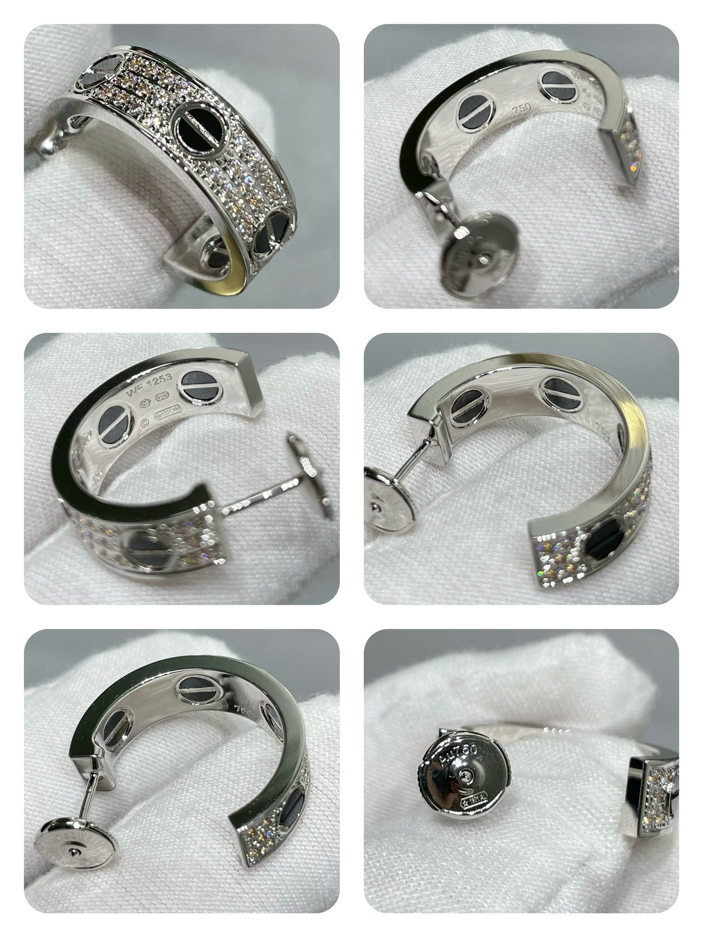 [Max Jewelry ]LOVE CERAMIC DIAMOND PAVED SILVER EARRINGS