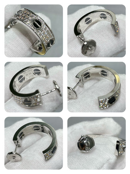 [Max Jewelry ]LOVE CERAMIC DIAMOND PAVED SILVER EARRINGS