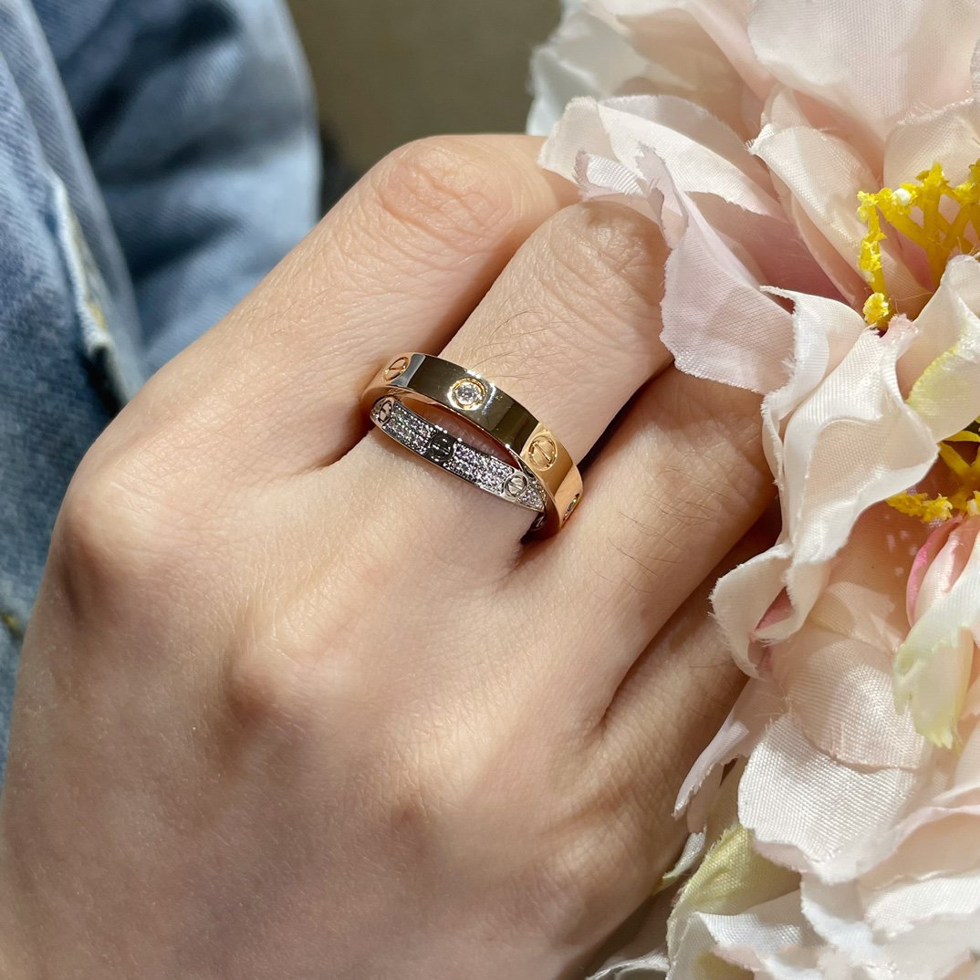 [Max Jewelry ]LOVE PINK GOLD SILVER DIAMOND DOUBLE RING