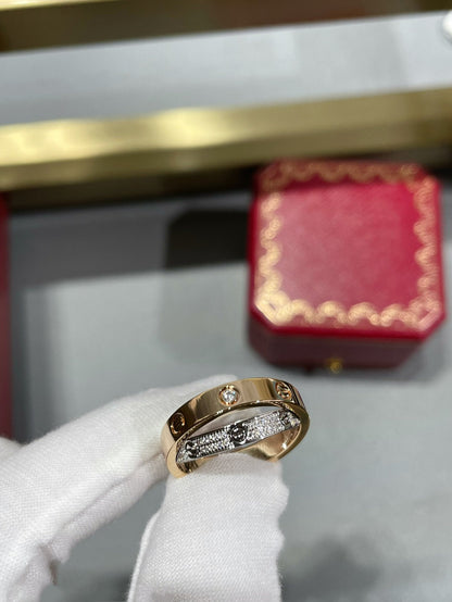 [Max Jewelry ]LOVE PINK GOLD SILVER DIAMOND DOUBLE RING
