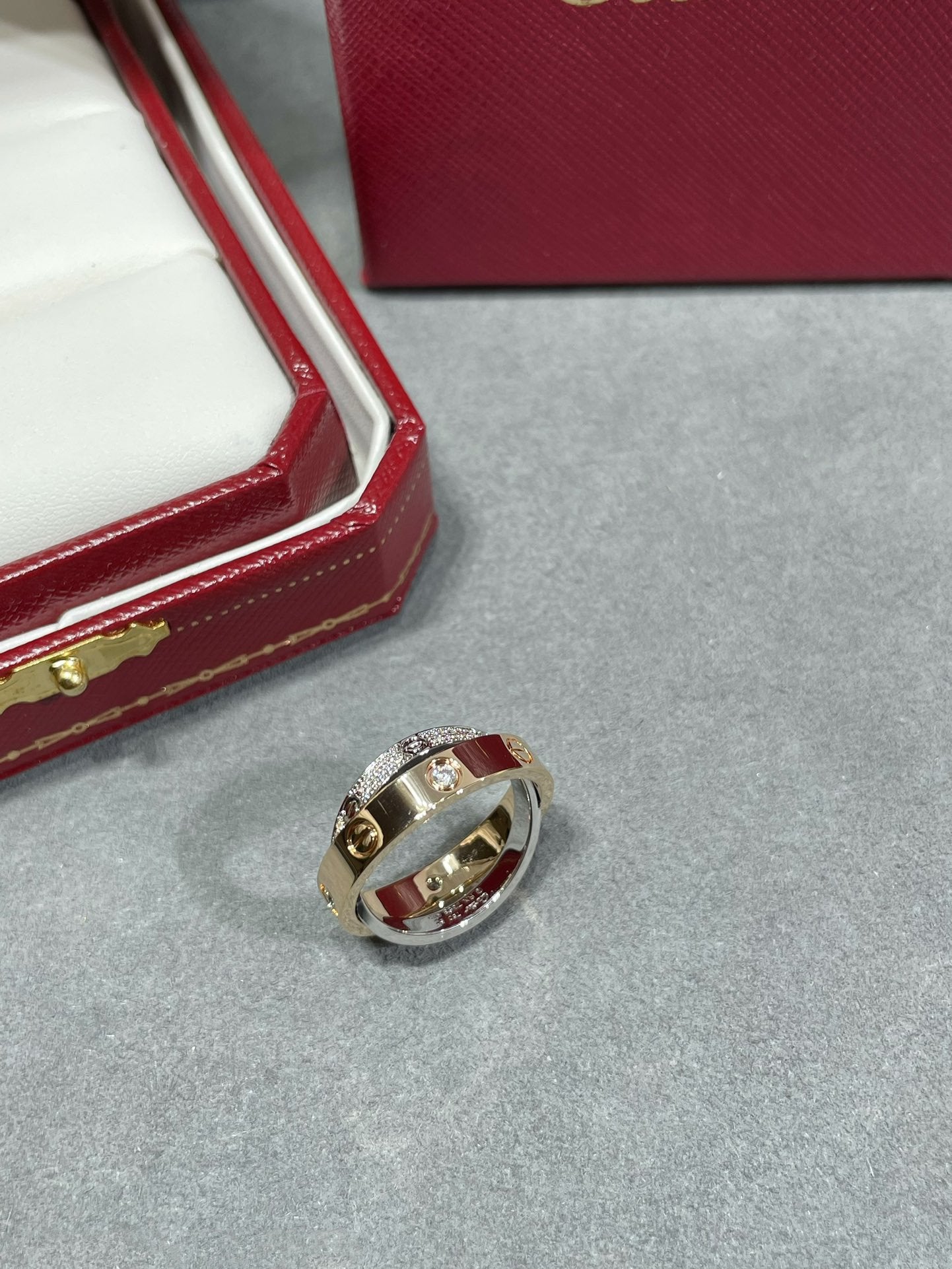 [Max Jewelry ]LOVE PINK GOLD SILVER DIAMOND DOUBLE RING