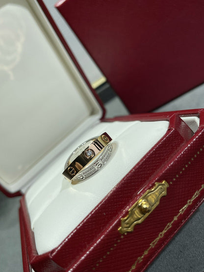 [Max Jewelry ]LOVE PINK GOLD SILVER DIAMOND DOUBLE RING