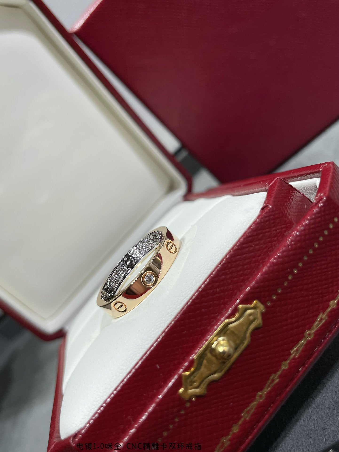[Max Jewelry ]LOVE PINK GOLD SILVER DIAMOND DOUBLE RING