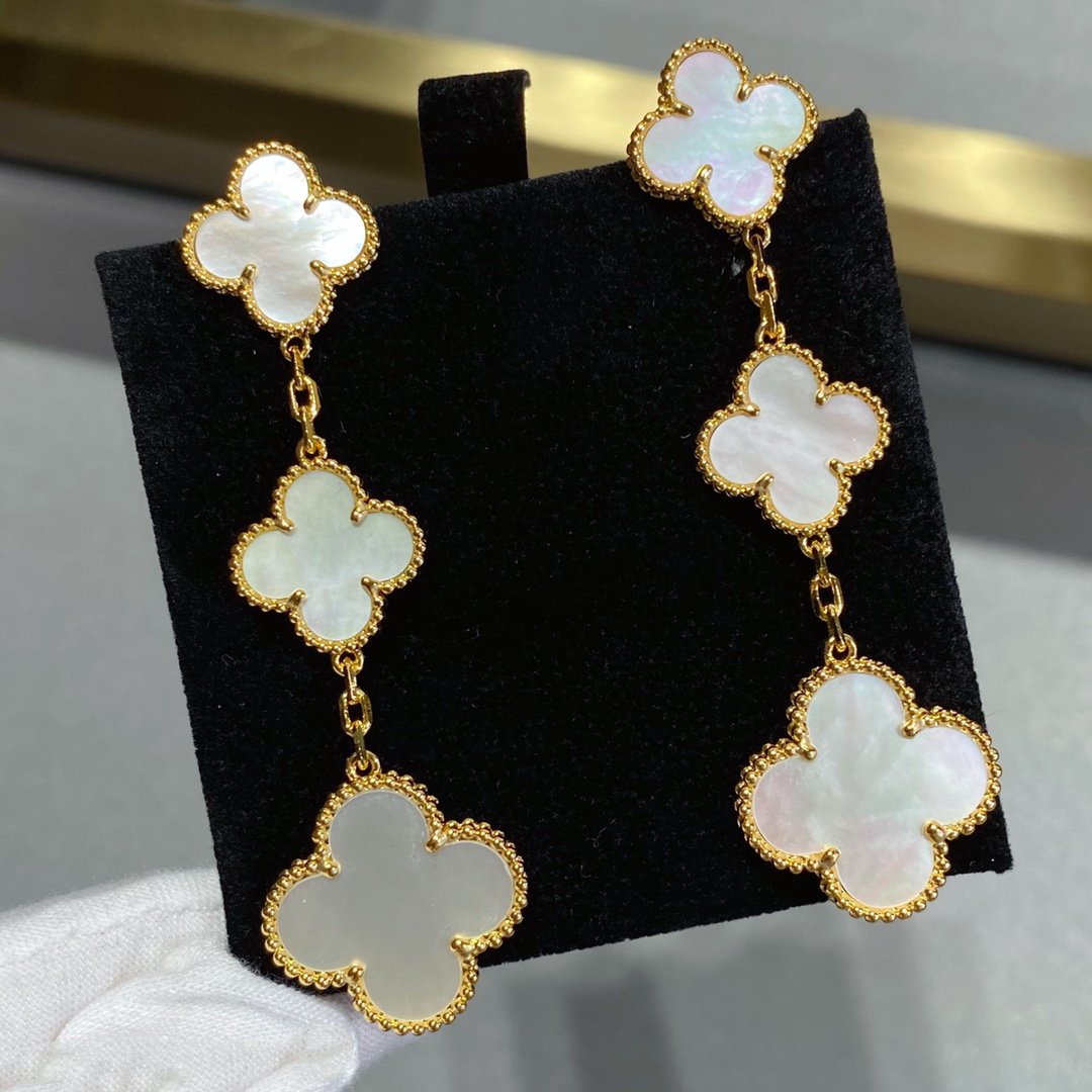 [Max Jewelry ]CLOVER MOP 3 MOTIFS GOLD EARRINGS